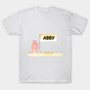 АВВУ name. Personalized gift for birthday your friend. Cat character holding a banner T-Shirt